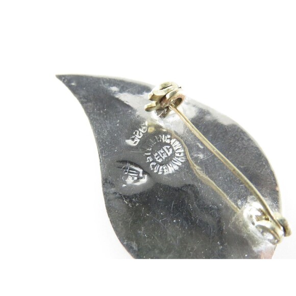 Vintage Mid Century Leaf Brooch Inlaid Abalone Sterling Silver Signed EGC Cuerna - Picture 6 of 7
